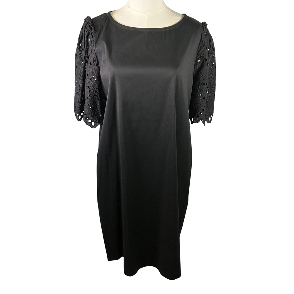 Chicos Black Short Dress Eyelet Sleeve Shift Solid‎ Size 2 US Size 12